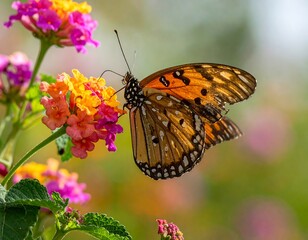 Obraz premium Butterfly on vibrant flowers