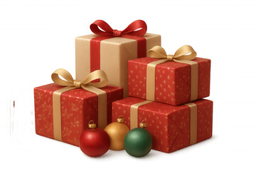 Obraz premium Festive christmas gift boxes with bows and ornaments on transparent background for holiday celebration design