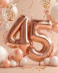 Obraz premium Rose Gold 45 Balloon Decoration for Birthday Celebration