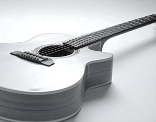 A sleek white acoustic guitar