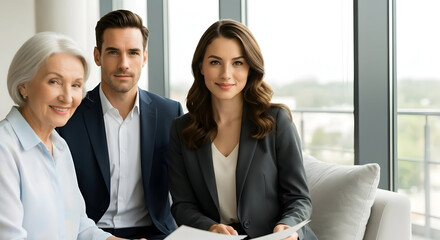 Confident diverse business team collaborating effectively in modern office setting, discussing strategy for future growth and success