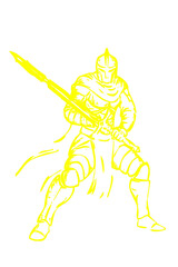Medieval Fantasy Knight Warrior with Spear Line Art Vector Illustration