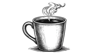 A steaming cup of coffee, hand-drawn style