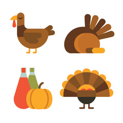 Cartoon Turkeys Arranged With Autumn Leaves bird