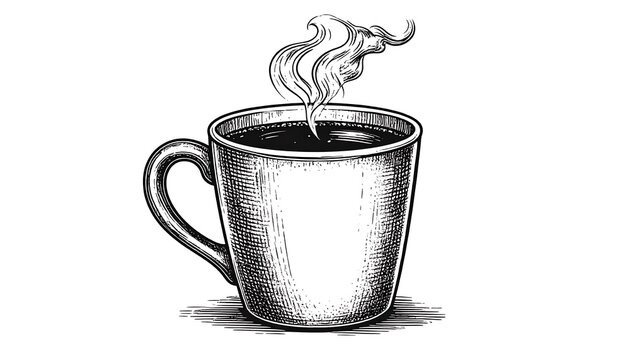 A steaming cup of coffee, hand-drawn style