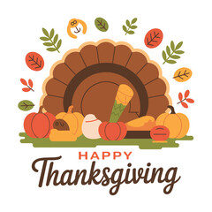 Happy Thanksgiving, autumn flat vector illustration background