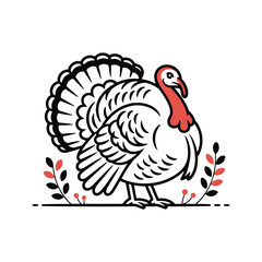 Stylized Turkey with Red Neck and Decorative Branches Keywords: turkey, bird, fowl, poultry