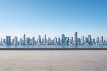 Obraz premium Modern City Skyline and Horizon, High-Rise Buildings Landscape, Clear Sky and Waterfront City, Futuristic Urban Scenery, Global Business Hub