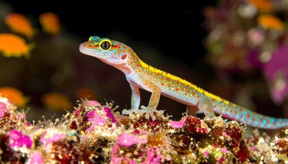 Colorful gecko on coral reef