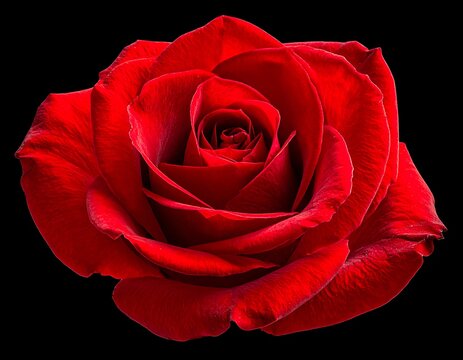 A vibrant red rose, petals unfurling
