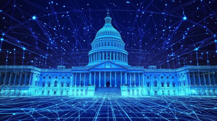 Symbolic representation of the Capitol with glowing network effects.