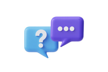 A survey chat speech bubbles with question mark symbol. Clarification, question, FAQ, QA concept. Survey reaction 3d icon
