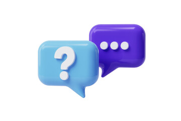 A survey chat speech bubbles with question mark symbol. Clarification, question, FAQ, QA concept. Survey reaction 3d icon