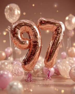 Glittering Rose Gold Balloons Celebrating 97th Birthday Milestone