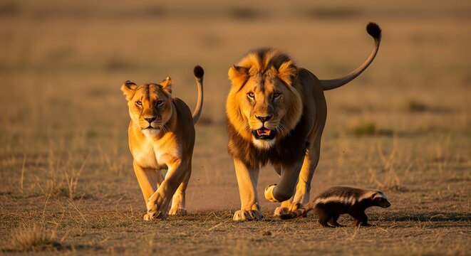 Lions hunting honey badger 01