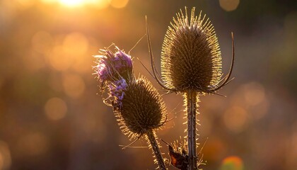 Dried thistle at sunset