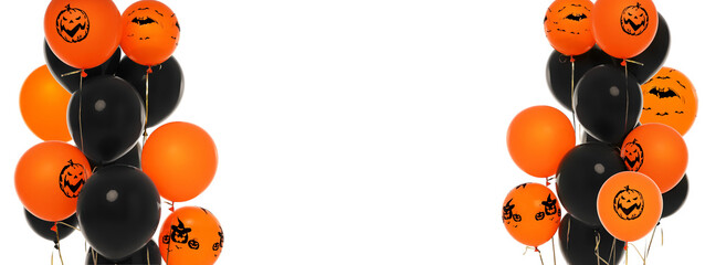 Halloween-themed black and orange balloons, isolated, PNG