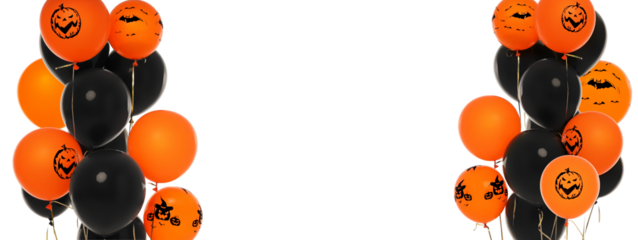 Halloween-themed black and orange balloons, isolated, PNG