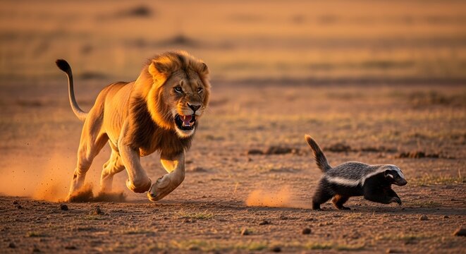 Lion hunting honey badger 02