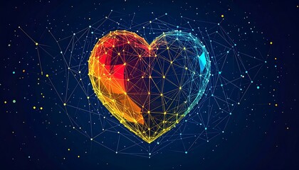 Colorful geometric heart design on a dark background