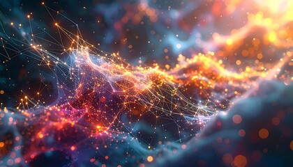 Abstract fiery and smoky landscape with glowing network