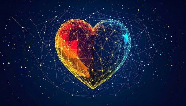 Colorful geometric heart design on a dark background