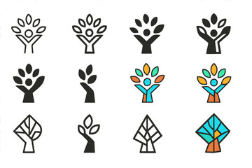 Youth Empowerment Logos. Set Logo of Youth Empowerment: Tree of Growth. Logo set in vector style, emblematic variations. line,