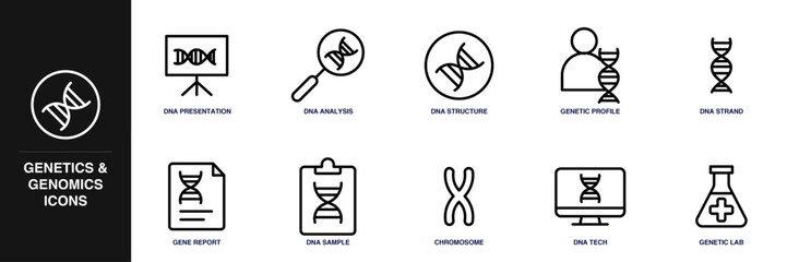 Genetics & Genomics Line Icon Set