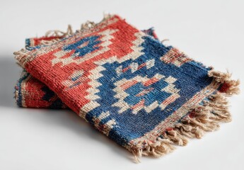 Two folded textiles with intricate patterns