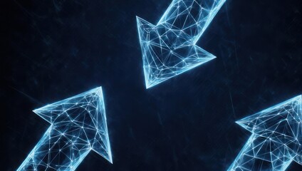 Dynamic glowing network arrows surge forward, representing growth, data, and connectivity in a modern abstract digital space.
