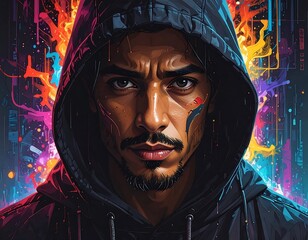 Close-up portrait, digital art, urban style