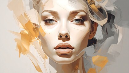 Close-up portrait, light-skinned woman, artistic style