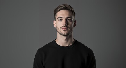 Fototapeta premium Studio Portrait of a Young Man with Short Hair Wearing a Black Sweatshirt