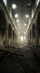 The haunting beauty of a ruined cathedral stands as a somber testament to loss and resilience with shattered ceilings