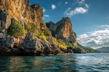 Dramatic coastal cliffs at sunset
