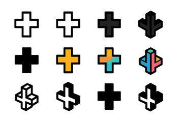 Obraz premium Geometric Cross Logo Collection. Set Logo of Cross Symbol: Digital cross pixels. Logo set in vector style, emblematic variations.