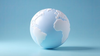 Fototapeta premium Minimalist 3D Globe Model with Soft Blue Background Representing Earth and Its Continents in Clean Design