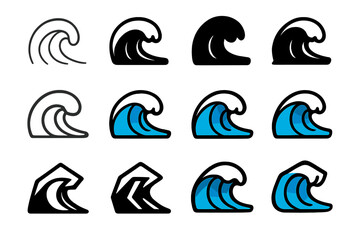 Severe Hurricanes Icon Set. Set Logo of Severe Hurricanes: Crashing waves icon. Logo set in vector style, emblematic variations. line, bold thick line, solid
