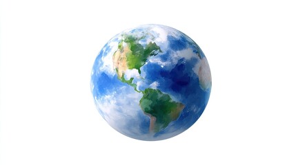 Fototapeta premium Beautiful Earth Globe Model with Vibrant Colors and Lush Greenery Against a Clean White Background