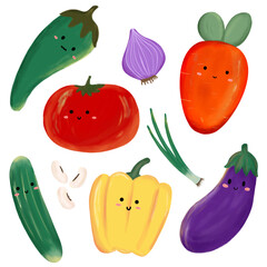 Cute vegetables collection for background or design 