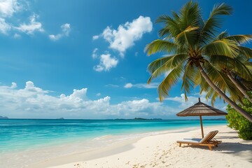Obraz premium Tropical nature scene. Palm trees and blue sky. Summer holiday and vacation concept