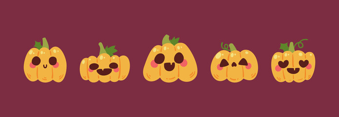 Cute Halloween Pumpkin Cartoon Characters Jack o Lantern Spooky Friendly Vector Illustration