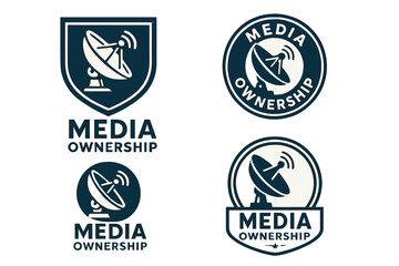 Naklejka premium Corporate Satellite Emblem. Set Logo of Media ownership: satellite uplink with corporate badge overlay. Logo set in vector style, emblematic variations.