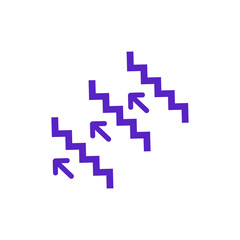 Fototapeta premium Dynamic purple zigzag lines with upward arrows, abstractly illustrating concepts of steady progress, upward mobility, development stages, and continuous advancement towards a goal