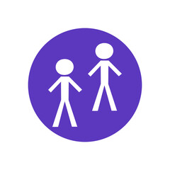Icon of two white stick figures, one taller, one shorter, within a purple circle, symbolizing human presence, growth, family, and social connection. A clean graphic for digital media