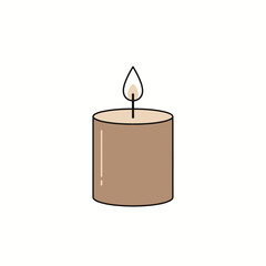 Minimalist Illustration of a Lit Candle with Warm Tones for Relaxation, Spiritual Practices, and Interior Decor Visualizations.