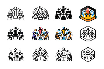 Orchestra Logo Variations. Set Logo of Symphony Orchestra: Orchestra Stage Layout. Logo set in vector style, emblematic variations