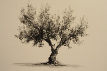 Monochromatic drawing of an ancient olive tree