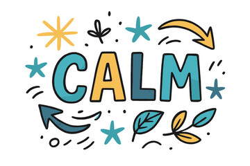 Playful Doodle Art. Calm Doodle ? Doodle/Sketch style, playful hand-drawn letters with arrows, stars, leaves, and soft bursts, casual loose composition, no