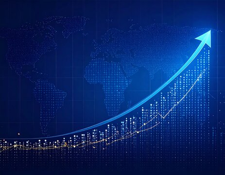 Global growth chart with digital world map